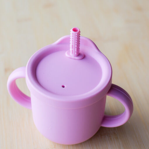 Copo de Silicone com Canudo Infantil Rosa